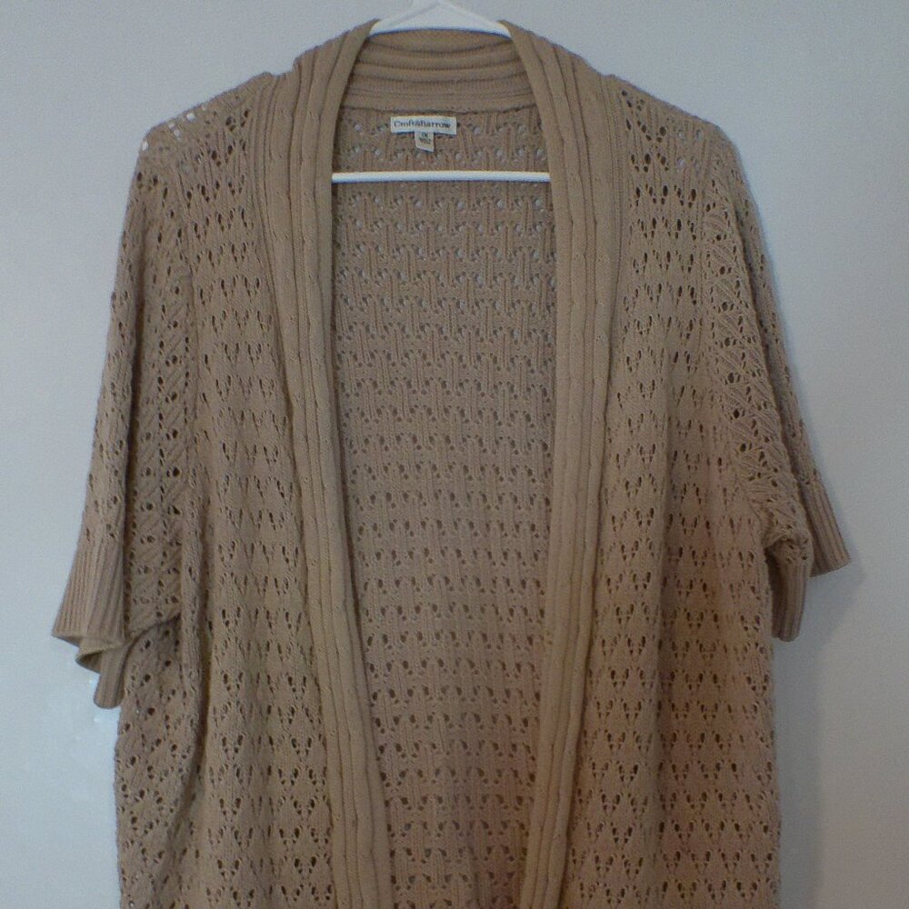 Croft & Barrow Open Knit Cardigan Women’s 1X Tan Beige Short Sleeve Lightweight